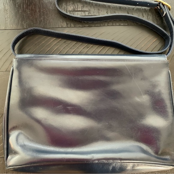 Salvatore Ferragamo Blue/Black Leather Flap Shoulder Bag EUC - Picture 5 of 14